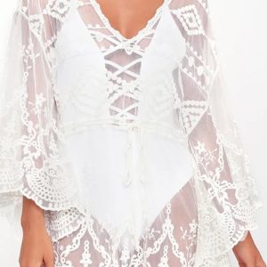 Y2K Mesh Lace Crochet Cover-Up Dress for Coquette Aesthetic and Grunge Style Outfits