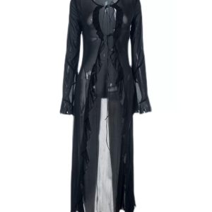 Y2K Mesh Long Cardigan Top for Coquette Aesthetic and Grunge Style Outfits