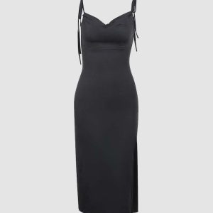 Y2K Off Shoulder Slit Dress - Chic Coquette Aesthetic for Trendy Outfits