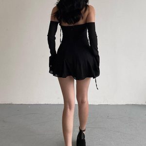 Y2K Off Shoulder Tie-Back Mini Dress - Cute Coquette Aesthetic for Trendy Outfits