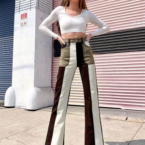 Y2K Patchwork Trousers: Trendy Grunge Aesthetic Pants for Unique Style Lovers