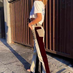 Y2K Patchwork Trousers: Trendy Grunge Aesthetic Pants for Unique Style Lovers