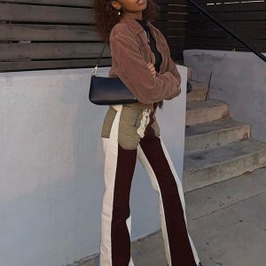 Y2K Patchwork Trousers: Trendy Grunge Aesthetic Pants for Unique Style Lovers