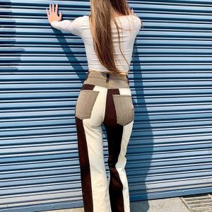 Y2K Patchwork Trousers: Trendy Grunge Aesthetic Pants for Unique Style Lovers