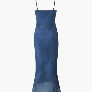 Y2K Patchwork V Neck Cami Midi Dress - Trendy Coquette Aesthetic for Effortless Style