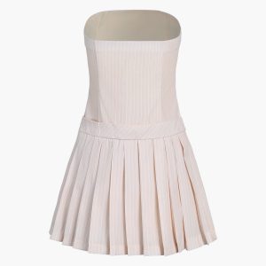 Y2K Pinstripe Pleat Tube Dress - Chic Coquette Aesthetic for Trendy Outfits