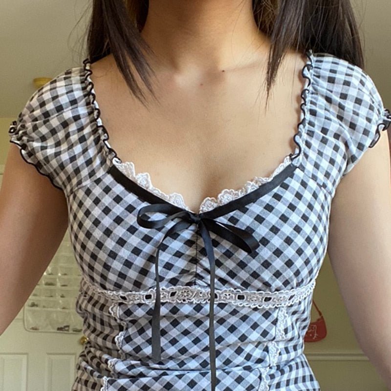 Y2K Preppy Plaid Crop Top: Trendy 90s Fashion Essential for Summer Outfits and Aesthetic Looks