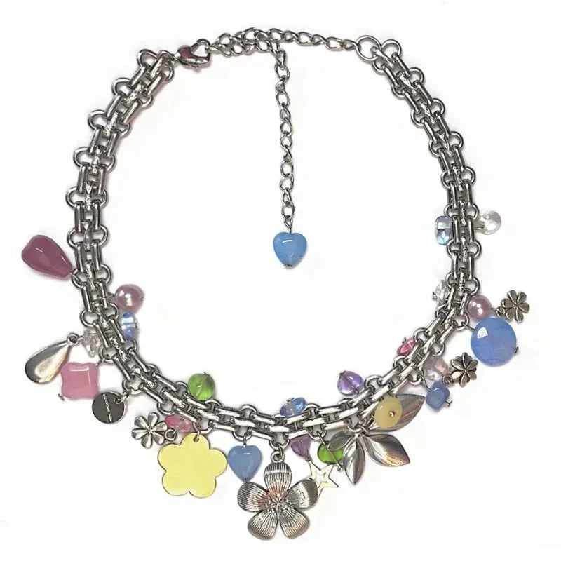 Y2K Rainbow Flower Choker - Trendy Accessory for Summer Outfits & Aesthetic Looks