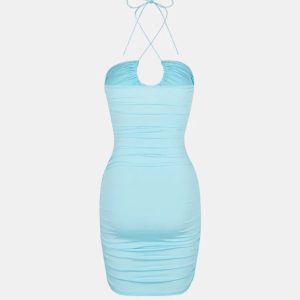 Y2K Ruched Bodycon Halter Dress - Trendy Coquette Aesthetic for Chic Outfits