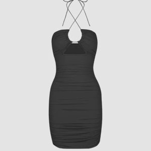 Y2K Ruched Bodycon Halter Dress - Trendy Coquette Aesthetic for Chic Outfits