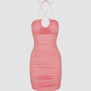 Y2K Ruched Bodycon Halter Dress - Trendy Coquette Aesthetic for Chic Outfits