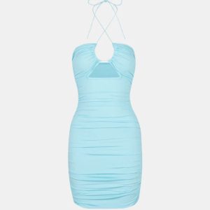 Y2K Ruched Bodycon Halter Dress - Trendy Coquette Aesthetic for Chic Outfits