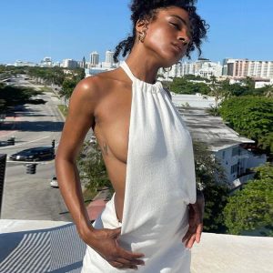 Y2K Sexy Backless Mini Dress for Women - Knitted Halter Sleeveless Boho Beach Style