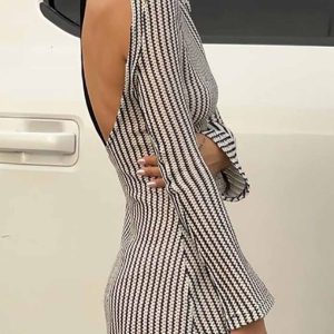 Y2K Striped A-Line Backless Dress for Coquette Aesthetic and Grunge Style Vibes