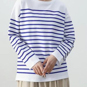 Y2K Striped Knit Long Sleeve T-Shirt - Cute Aesthetic Top for Coquette and Grunge Styles