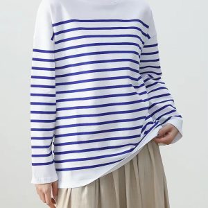 Y2K Striped Knit Long Sleeve T-Shirt - Cute Aesthetic Top for Coquette and Grunge Styles