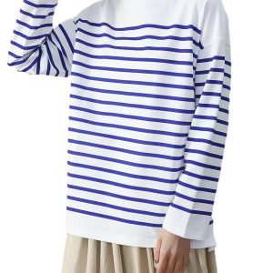 Y2K Striped Knit Long Sleeve T-Shirt - Cute Aesthetic Top for Coquette and Grunge Styles