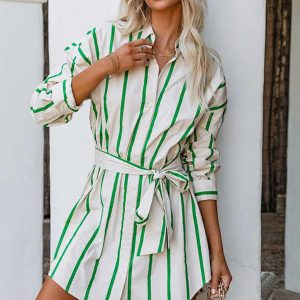 Y2K Striped Lace-Up Shirt Dress - Trendy Coquette Aesthetic for Effortless Style