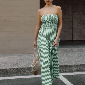 Y2K Striped Tube Long Dress - Trendy Coquette Aesthetic for Effortless Summer Style