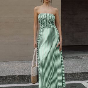 Y2K Striped Tube Long Dress - Trendy Coquette Aesthetic for Effortless Summer Style