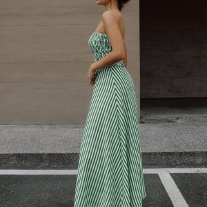 Y2K Striped Tube Long Dress - Trendy Coquette Aesthetic for Effortless Summer Style