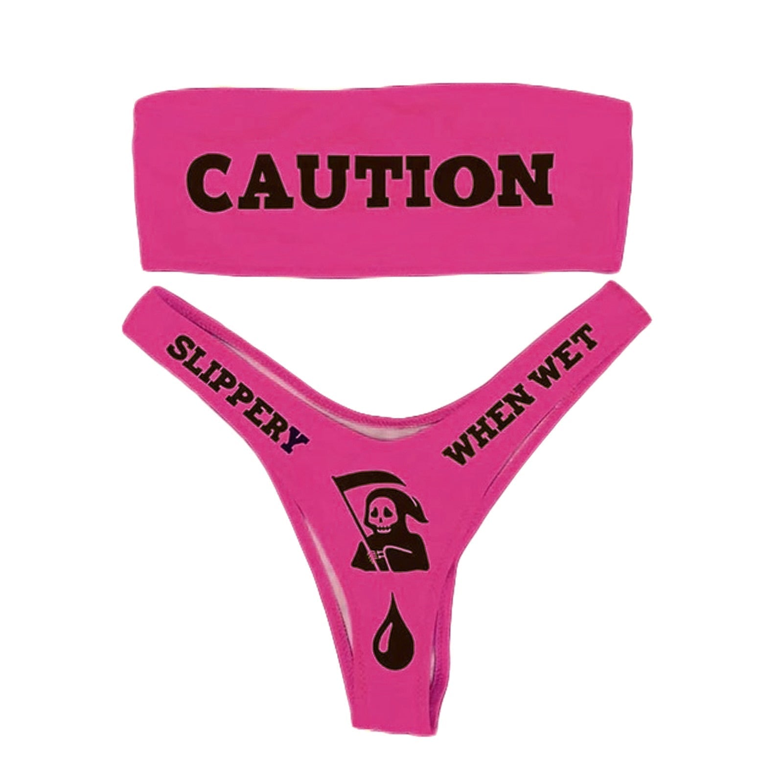 Y2K Summer Bikini 'CAUTION' - Trendy 2000s Fashion for Beach Days and Pool Parties