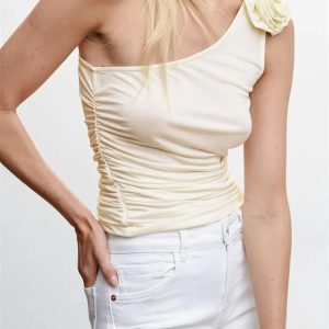 Y2K Summer Camisole: Irregular Neck Off-Shoulder Ruched Mini Vest for Trendy Streetwear