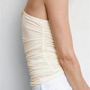 Y2K Summer Camisole: Irregular Neck Off-Shoulder Ruched Mini Vest for Trendy Streetwear