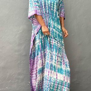 Y2K Tie Dye Slit Maxi Dress - Trendy Beach Cover-Up for Coquette and Grunge Aesthetics