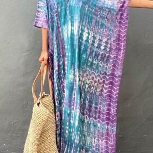 Y2K Tie Dye Slit Maxi Dress - Trendy Beach Cover-Up for Coquette and Grunge Aesthetics