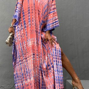 Y2K Tie Dye Slit Maxi Dress - Trendy Beach Cover-Up for Coquette and Grunge Aesthetics