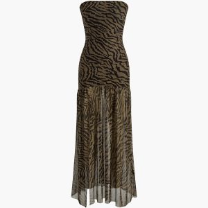 Y2K Tiger Print Strapless Mesh Dress - Trendy Coquette Aesthetic Party Outfit