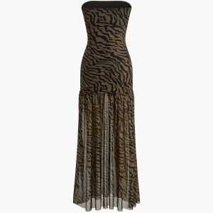 Y2K Tiger Print Strapless Mesh Dress - Trendy Coquette Aesthetic Party Outfit