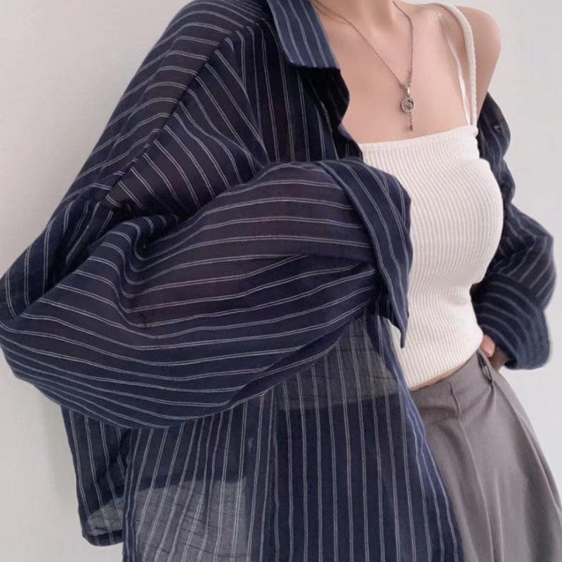 Y2K Vintage Striped Oversized Blouse for Coquette Aesthetic and Grunge Style Outfits