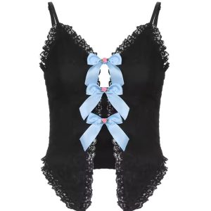 Yara Bow Detail Lace Top - Y2K Fashion Cute Aesthetic Top for Stylish Outfits