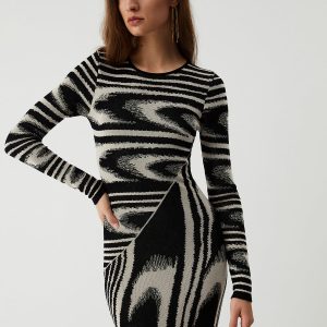 Zebra Print Y2K Aesthetic Long Sleeve Sweater Dress for Trendy Outfits