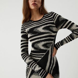 Zebra Print Y2K Aesthetic Long Sleeve Sweater Dress for Trendy Outfits