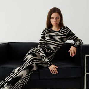 Zebra Print Y2K Aesthetic Long Sleeve Sweater Dress for Trendy Outfits