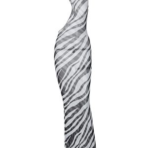 Zebra Print Y2K Irregular Cutout Cover-Up Dress for Trendy Aesthetic Outfits