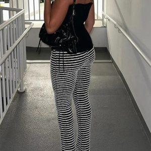 Zebra Stripes Bodycon High Waist Knitted Pants for Women - Y2K Street Fashion Casual Trousers