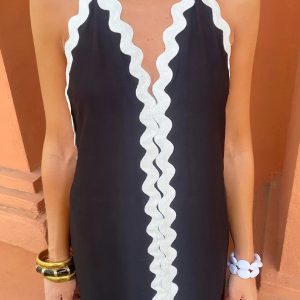 Zig Zag Edge Halter Midi Dress - Y2K Aesthetic Fashion for Trendy Outfits