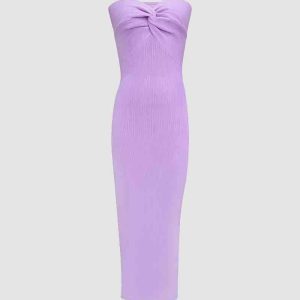 Zinbella Y2K Aesthetic Maxi Ribbed Tube Dress for Trendy Coquette and Grunge Styles