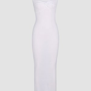 Zinbella Y2K Aesthetic Maxi Ribbed Tube Dress for Trendy Coquette and Grunge Styles