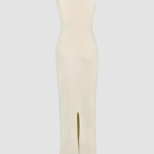 Zinbella Y2K Aesthetic Maxi Ribbed Tube Dress for Trendy Coquette and Grunge Styles