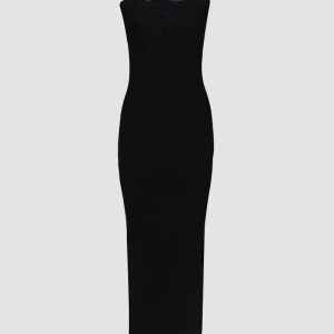 Zinbella Y2K Aesthetic Maxi Ribbed Tube Dress for Trendy Coquette and Grunge Styles