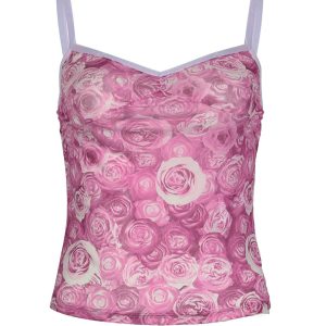 Zion Y2K Floral Print Mesh Tank Top - Cute Aesthetic Top for Coquette and Grunge Styles